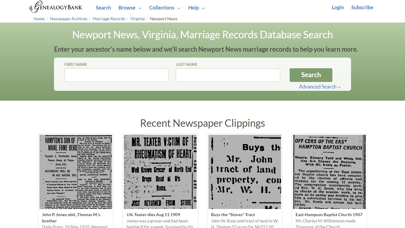 Newport News, Virginia, Marriage Records Online Search