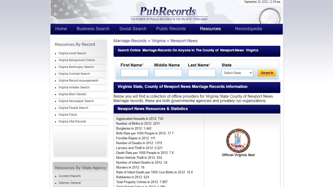 Newport News County, Virginia Marriage Records - Pubrecords.com