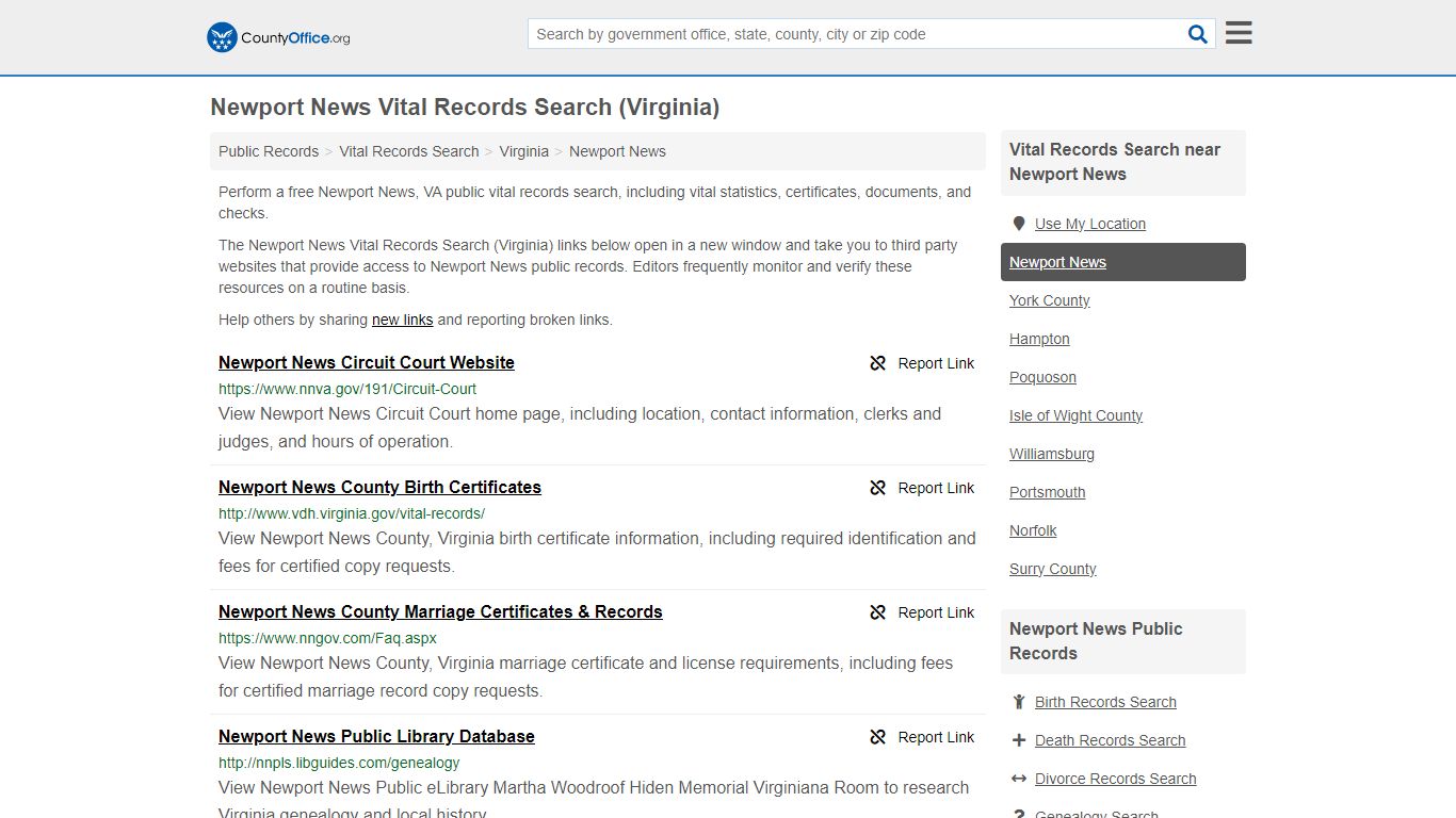 Vital Records Search - Newport News, VA (Birth, Death, Marriage ...